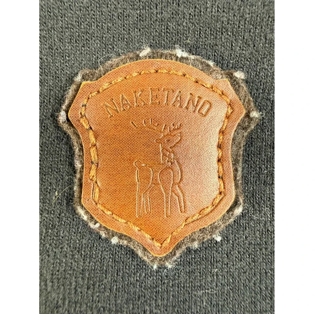 Naketano‎ Large Hoodie Cowl Neck Navy Cotton Blend Faux Leather Patch